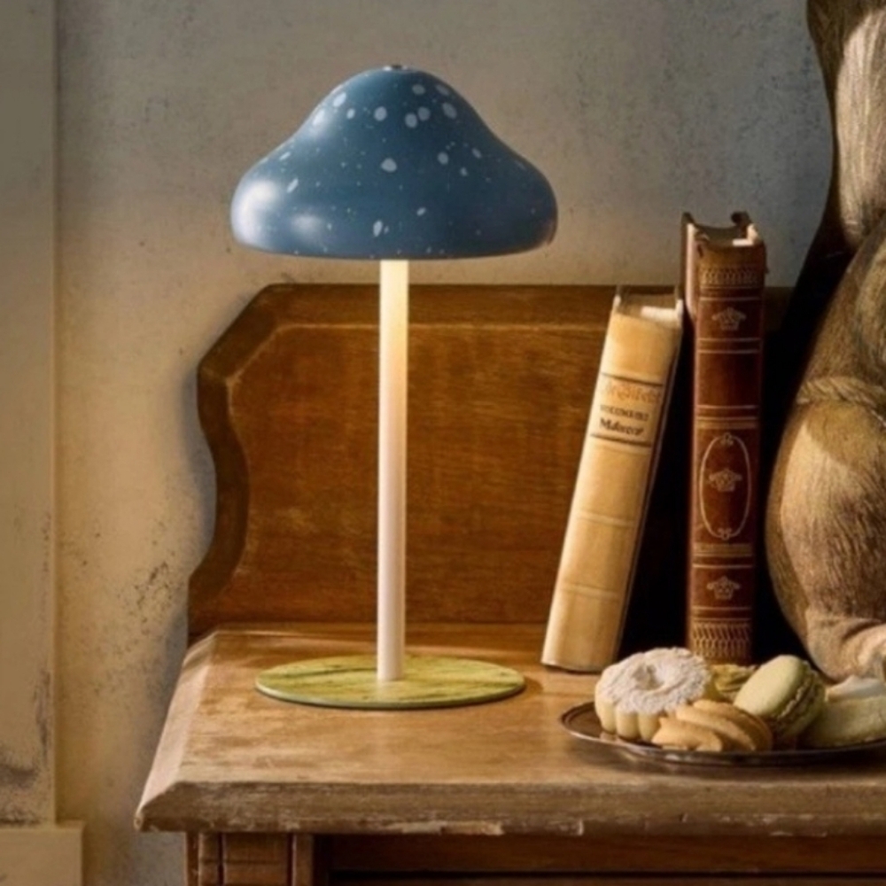 Mushroom Lamp John Derian Blue White Gnomecore Cordless Rechargable NWT